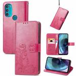 For Motorola Moto G71 5G Four-leaf Clasp Embossed Buckle Leather Phone Case(Magenta)