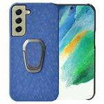 For Samsung Galaxy S21 FE 5G Ring Holder Honeycomb PU Phone Case(Navy Blue)