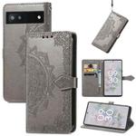 For Google Pixel 6a Mandala Flower Embossed Flip Leather Phone Case(Grey)