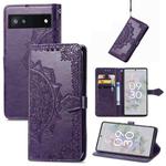 For Google Pixel 6a Mandala Flower Embossed Flip Leather Phone Case(Purple)