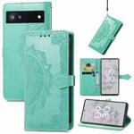 For Google Pixel 6a Mandala Flower Embossed Flip Leather Phone Case(Green)