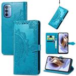 For Motorola Moto G31 Mandala Flower Embossed Flip Leather Phone Case(Blue)