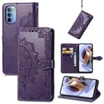 For Motorola Moto G31 Mandala Flower Embossed Flip Leather Phone Case(Purple)