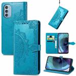 For Motorola Moto G51 Mandala Flower Embossed Flip Leather Phone Case(Blue)