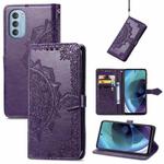For Motorola Moto G51 Mandala Flower Embossed Flip Leather Phone Case(Purple)