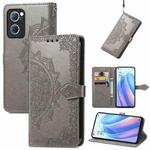 For OPPO Reno7 5G Mandala Flower Embossed Flip Leather Phone Case(Grey)