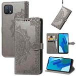 For OPPO A16K Mandala Flower Embossed Flip Leather Phone Case(Grey)