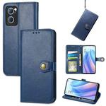 For OPPO Reno7 5G Solid Color Leather Buckle Phone Case(Blue)