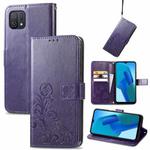 For OPPO A16K Four-leaf Clasp Embossed Buckle Leather Phone Case(Purple)