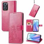 For OPPO Reno7 5G Four-leaf Clasp Embossed Buckle Leather Phone Case(Magenta)