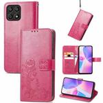 For Honor X30i Four-leaf Clasp Embossed Buckle Leather Phone Case(Magenta)