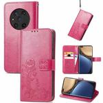 For Honor Magic3 Four-leaf Clasp Embossed Buckle Leather Phone Case(Magenta)