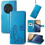 For Honor Magic3 Four-leaf Clasp Embossed Buckle Leather Phone Case(Blue)