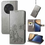 For Honor Magic3 Four-leaf Clasp Embossed Buckle Leather Phone Case(Grey)