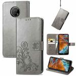 For Nokia G300 Four-leaf Clasp Embossed Buckle Leather Phone Case(Grey)