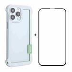 For iPhone 13 Pro Max ENKAY Frameless Hollow PC Case + Glass Film (White)