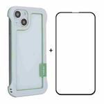 For iPhone 13 ENKAY Frameless Hollow PC Case + Glass Film(White)