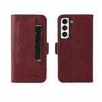 For Samsung Galaxy S21 5G Dual Buckle Card Wallet Calf Leather Phone Case(Wine Red)