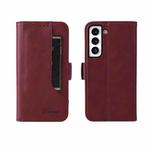 For Samsung Galaxy S22 5G Dual Buckle Card Wallet Calf Leather Phone Case(Wine Red)