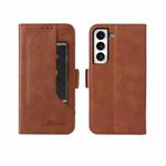 For Samsung Galaxy S22+ 5G Dual Buckle Card Wallet Calf Leather Phone Case(Brown)