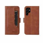 For Samsung Galaxy S22 Ultra 5G Dual Buckle Card Wallet Calf Leather Phone Case(Brown)