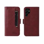 For Samsung Galaxy S22 Ultra 5G Dual Buckle Card Wallet Calf Leather Phone Case(Wine Red)