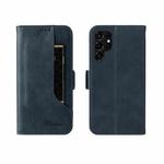 For Samsung Galaxy S22 Ultra 5G Dual Buckle Card Wallet Calf Leather Phone Case(Blue)