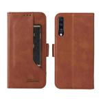 For Samsung Galaxy A70 Dual Buckle Card Wallet Calf Leather Phone Case(Brown)