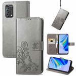 For OPPO A95 4G Four-leaf Clasp Embossed Buckle Leather Phone Case(Gray)