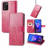 For OPPO K9s Four-leaf Clasp Embossed Buckle Leather Phone Case(Magenta)