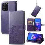 For OPPO K9s Four-leaf Clasp Embossed Buckle Leather Phone Case(Purple)