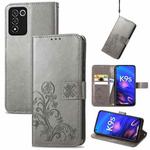 For OPPO K9s Four-leaf Clasp Embossed Buckle Leather Phone Case(Gray)