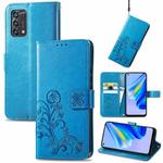 For OPPO A95 5G Four-leaf Clasp Embossed Buckle Leather Phone Case(Blue)