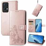 For OPPO Reno7 Pro 5G Four-leaf Clasp Embossed Buckle Leather Phone Case(Rose Gold)