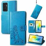 For vivo S10e Four-leaf Clasp Embossed Buckle Leather Phone Case(Blue)