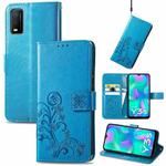 For vivo Y3s 2021 Four-leaf Clasp Embossed Buckle Leather Phone Case(Blue)