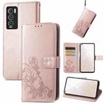 For OPPO Realme GT Explorer Master Four-leaf Clasp Embossed Buckle Leather Phone Case(Rose Gold)