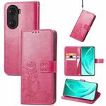 For Honor 60 Pro Four-leaf Clasp Embossed Buckle Leather Phone Case(Magenta)