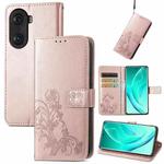 For Honor 60 Pro Four-leaf Clasp Embossed Buckle Leather Phone Case(Rose Gold)