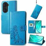 For Honor 60 Pro Four-leaf Clasp Embossed Buckle Leather Phone Case(Blue)