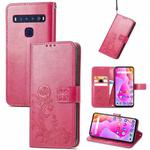 For TCL 10L Four-leaf Clasp Embossed Buckle Mobile Phone Leather Case(Magenta)