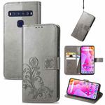 For TCL 10L Four-leaf Clasp Embossed Buckle Mobile Phone Leather Case(Gray)