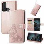 For TCL 20 XE Four-leaf Clasp Embossed Buckle Mobile Phone Leather Case(Rose Gold)