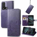 For TCL 20 XE Four-leaf Clasp Embossed Buckle Mobile Phone Leather Case(Purple)