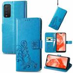 For TCL 205 Four-leaf Clasp Embossed Buckle Mobile Phone Leather Case(Blue)