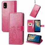 For ZTE Blade A31 Four-leaf Clasp Embossed Buckle Mobile Phone Leather Case(Magenta)