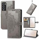 For OPPO Realme GT Explorer Master Mandala Flower Embossed Flip Leather Phone Case(Grey)