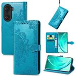 For Honor 60 Pro Mandala Flower Embossed Horizontal Flip Leather Phone Case(Blue)