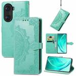 For Honor 60 Pro Mandala Flower Embossed Horizontal Flip Leather Phone Case(Green)