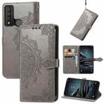 For TCL 20 XE Mandala Flower Embossed Horizontal Flip Leather Phone Case(Grey)